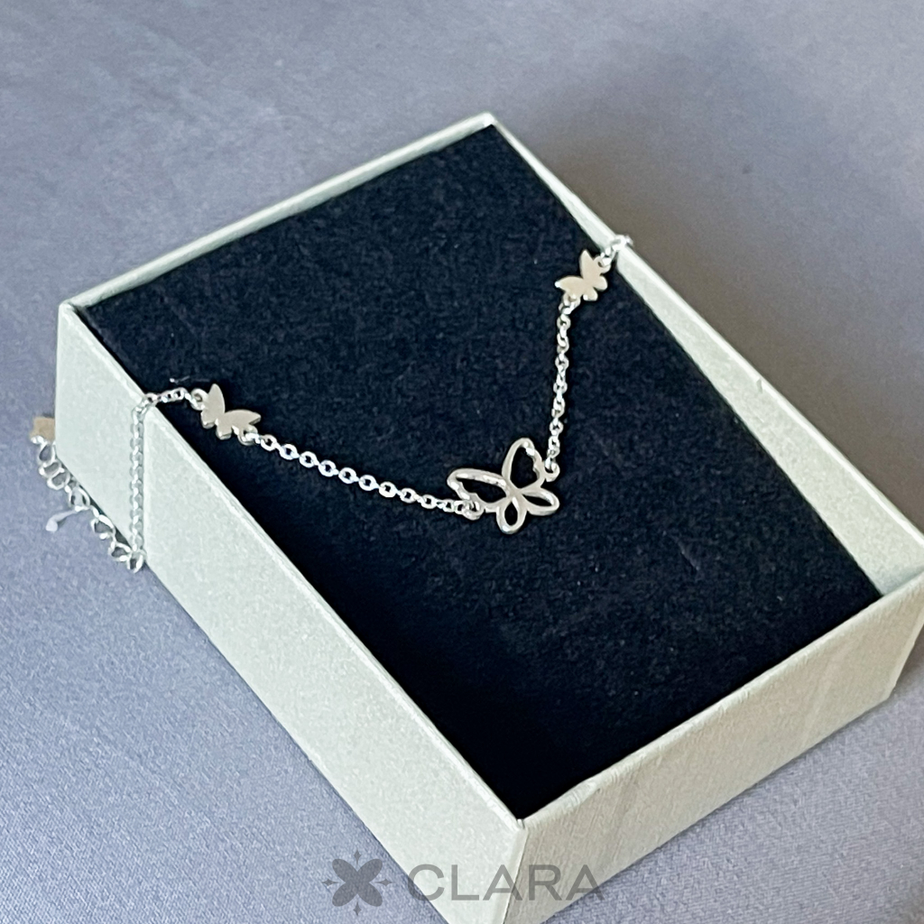 Lắc tay bạc ý mix charm bướm Nabi vòng tay butterfly nữ đẹp bạc 925 cao cấp dây mảnh nhỏ Clara Jewelry