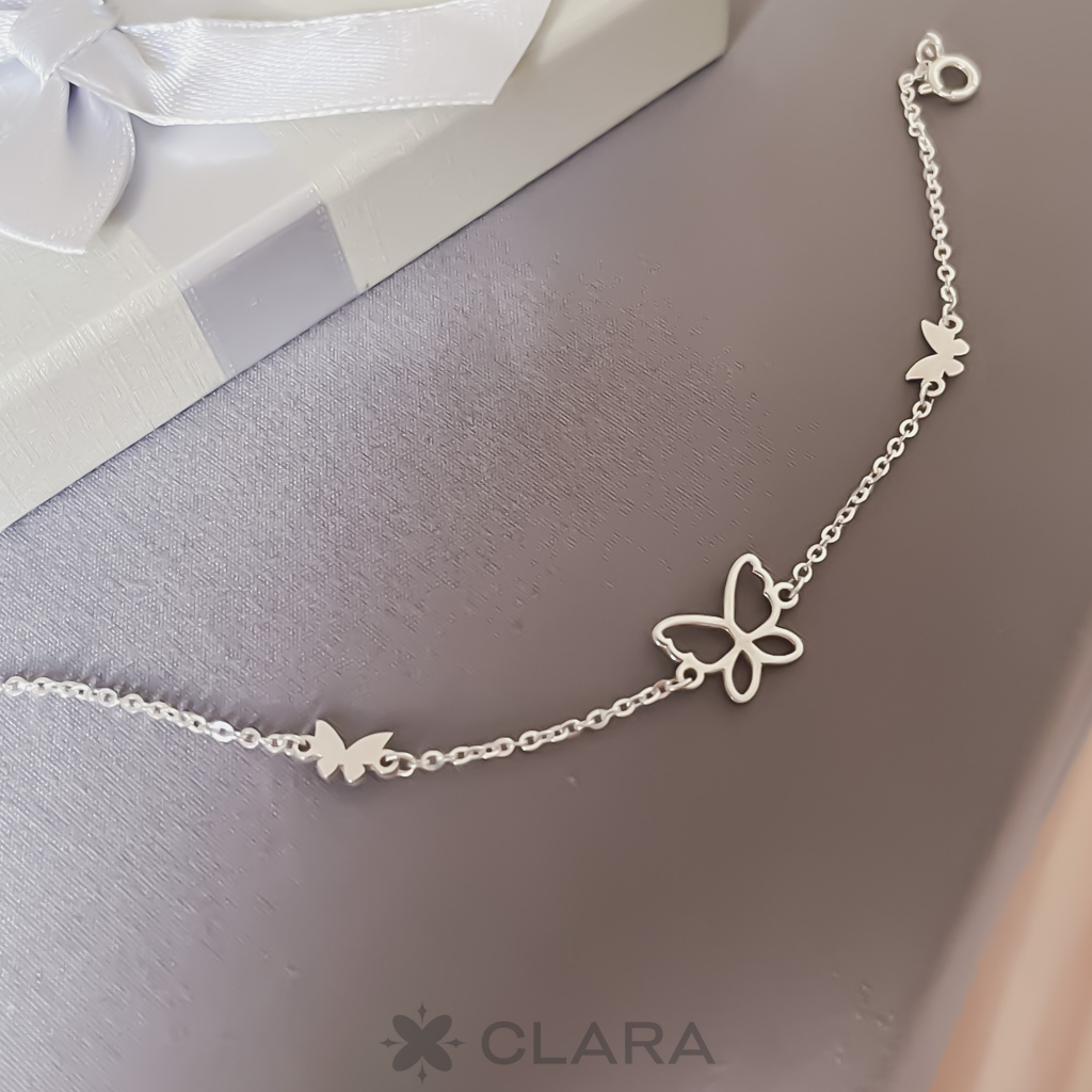 Lắc tay bạc ý mix charm bướm Nabi vòng tay butterfly nữ đẹp bạc 925 cao cấp dây mảnh nhỏ Clara Jewelry
