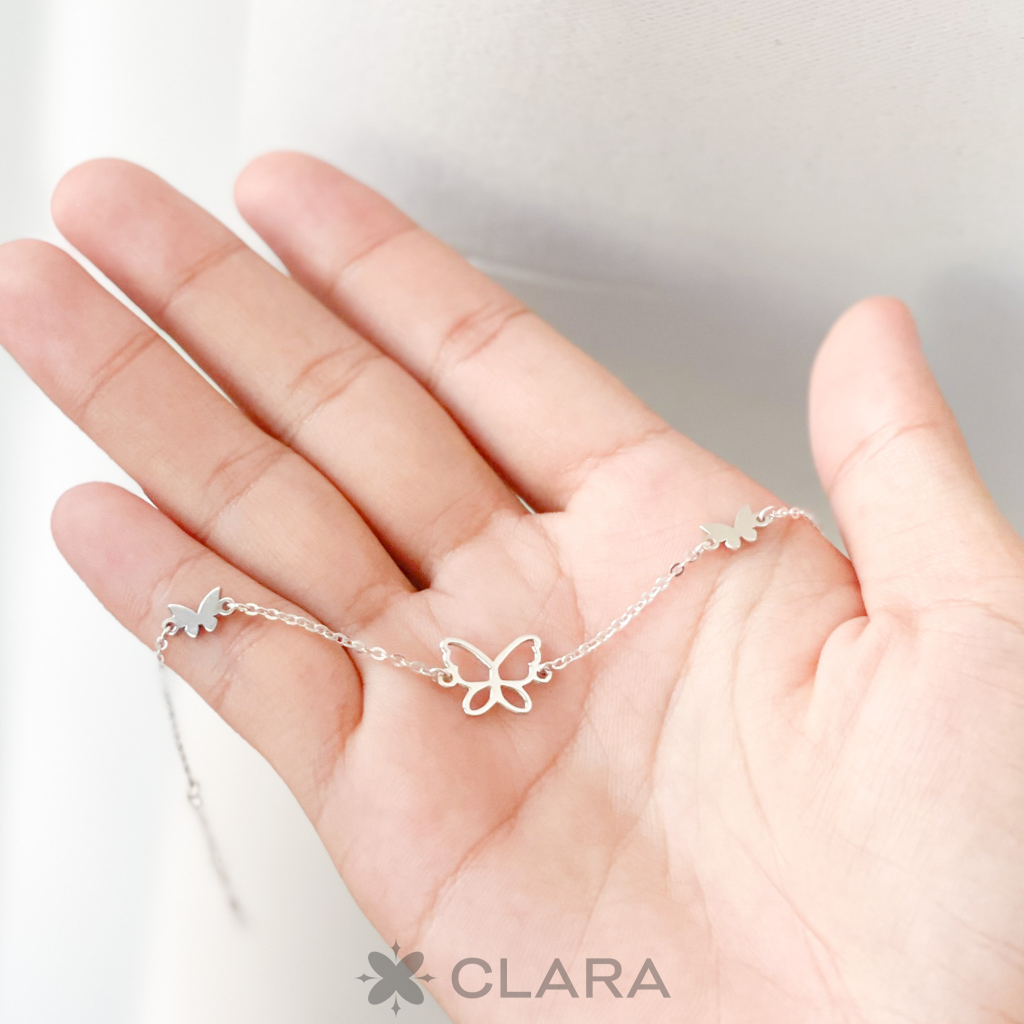 Lắc tay bạc ý mix charm bướm Nabi vòng tay butterfly nữ đẹp bạc 925 cao cấp dây mảnh nhỏ Clara Jewelry