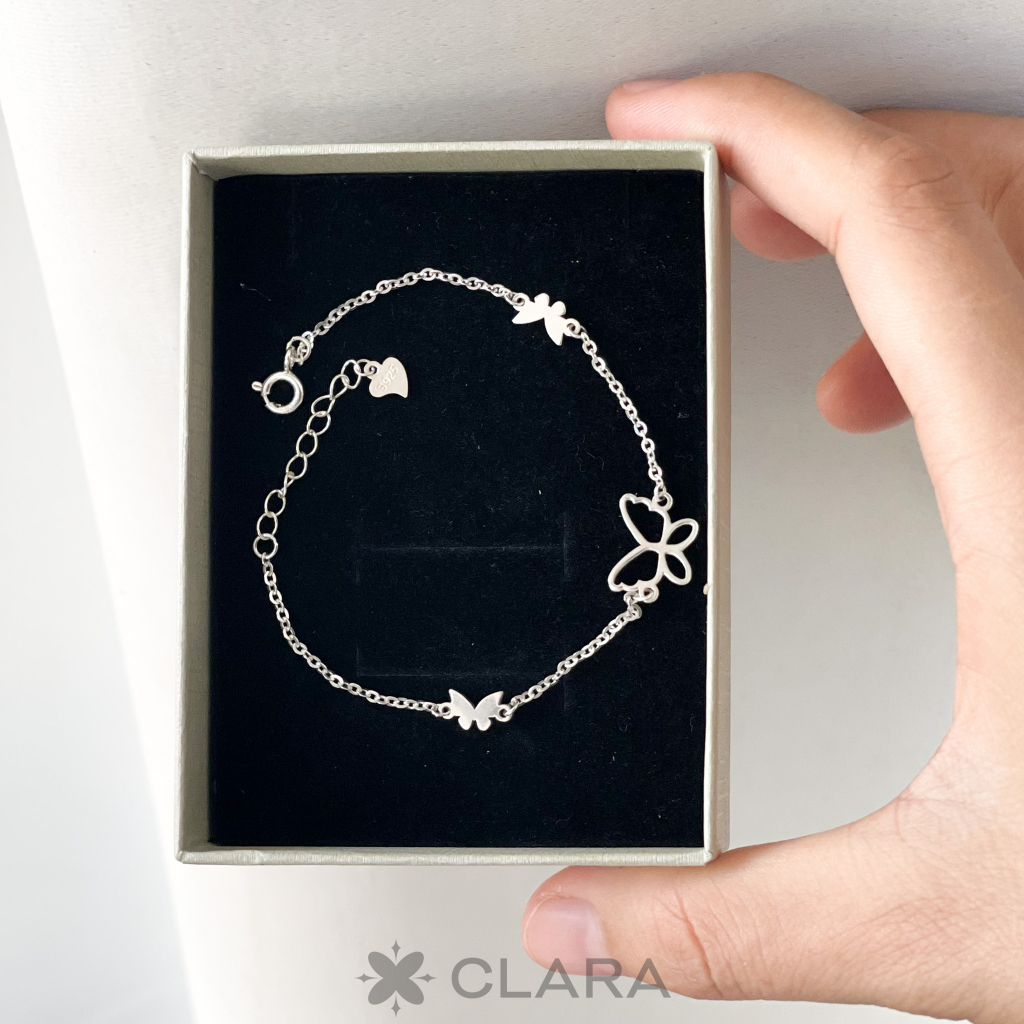 Lắc tay bạc ý mix charm bướm Nabi vòng tay butterfly nữ đẹp bạc 925 cao cấp dây mảnh nhỏ Clara Jewelry