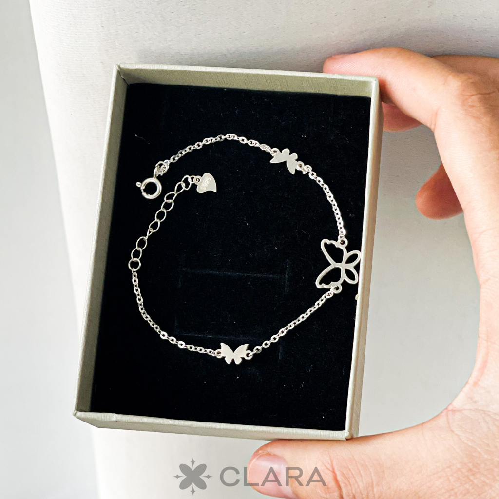 Lắc tay bạc ý mix charm bướm Nabi vòng tay butterfly nữ đẹp bạc 925 cao cấp dây mảnh nhỏ Clara Jewelry