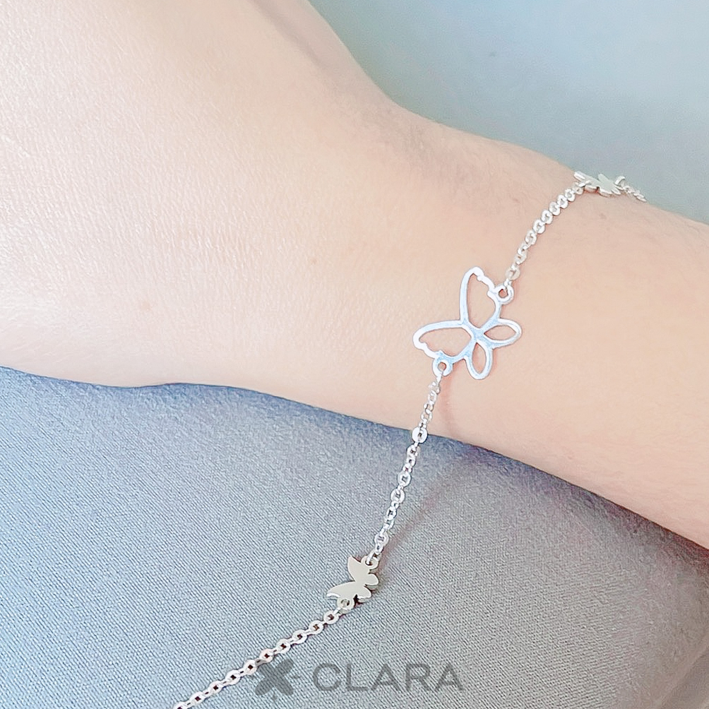 Lắc tay bạc ý mix charm bướm Nabi vòng tay butterfly nữ đẹp bạc 925 cao cấp dây mảnh nhỏ Clara Jewelry