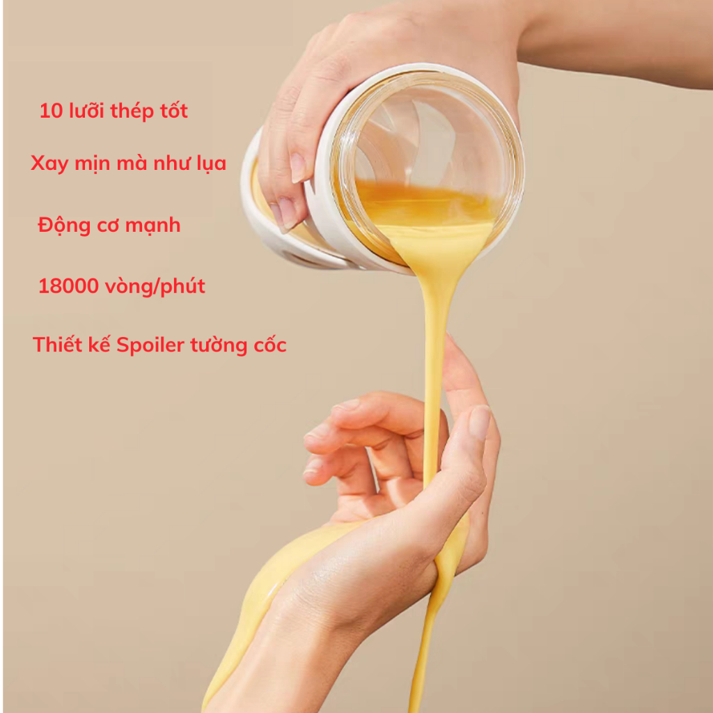 Máy xay sinh tố cầm tay Guesmi,máy xay sinh tố mini công suất mạnh xay được đá viên-10 lưỡi inox-pin trâu 3000mAh