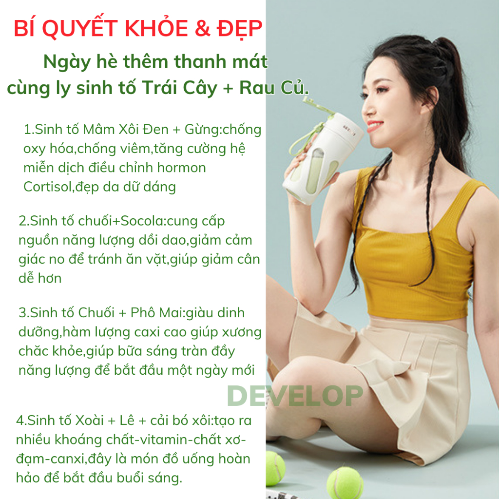 Máy xay sinh tố cầm tay Guesmi,máy xay sinh tố mini công suất mạnh xay được đá viên-10 lưỡi inox-pin trâu 3000mAh