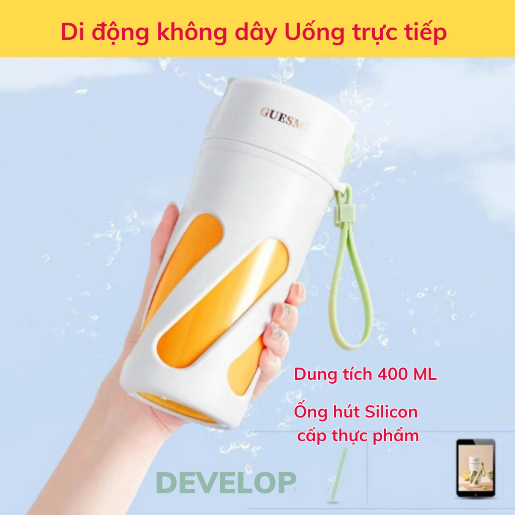 Máy xay sinh tố cầm tay Guesmi,máy xay sinh tố mini công suất mạnh xay được đá viên-10 lưỡi inox-pin trâu 3000mAh