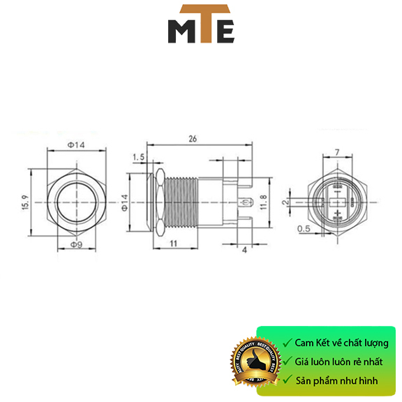 Nút nhấn giữ trạng thái ON/OFF có đèn LED 12mm 12V vỏ kim loại màu đen chống nước