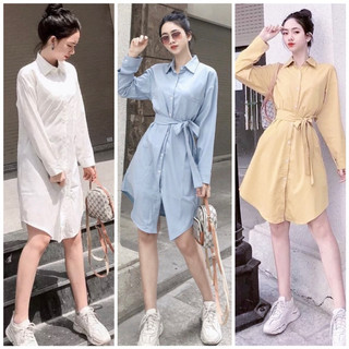 Đầm sơ mi basic tay dài 3 màu