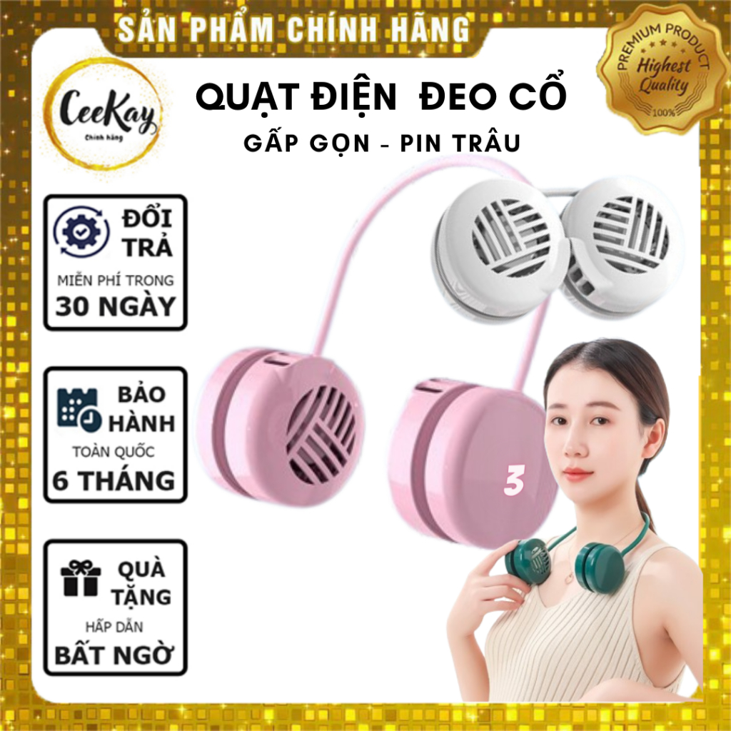 Quạt Mini Đeo Cổ Không Cánh Cao Cấp Gió Đảo Chiều 360 Độ Siêu Hot, Quạt Quàng Cổ 3 Tốc Độ Gió Cực Mạnh Dây Sạc USB, Quạt