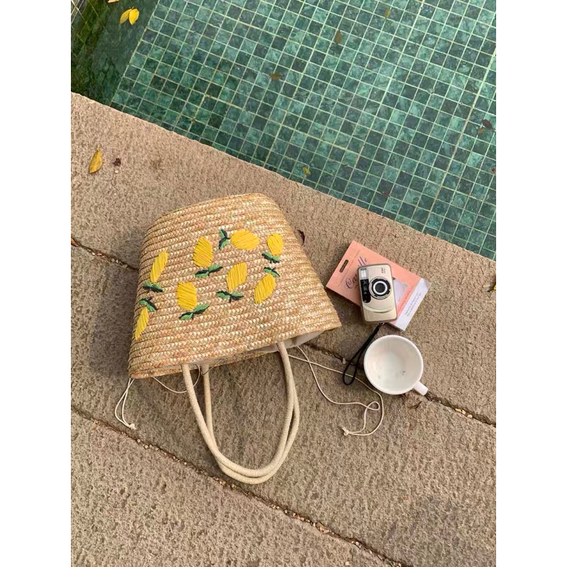 Túi cói Giỏ cói size to thêu hoa đeo vai đi biển - Cói House