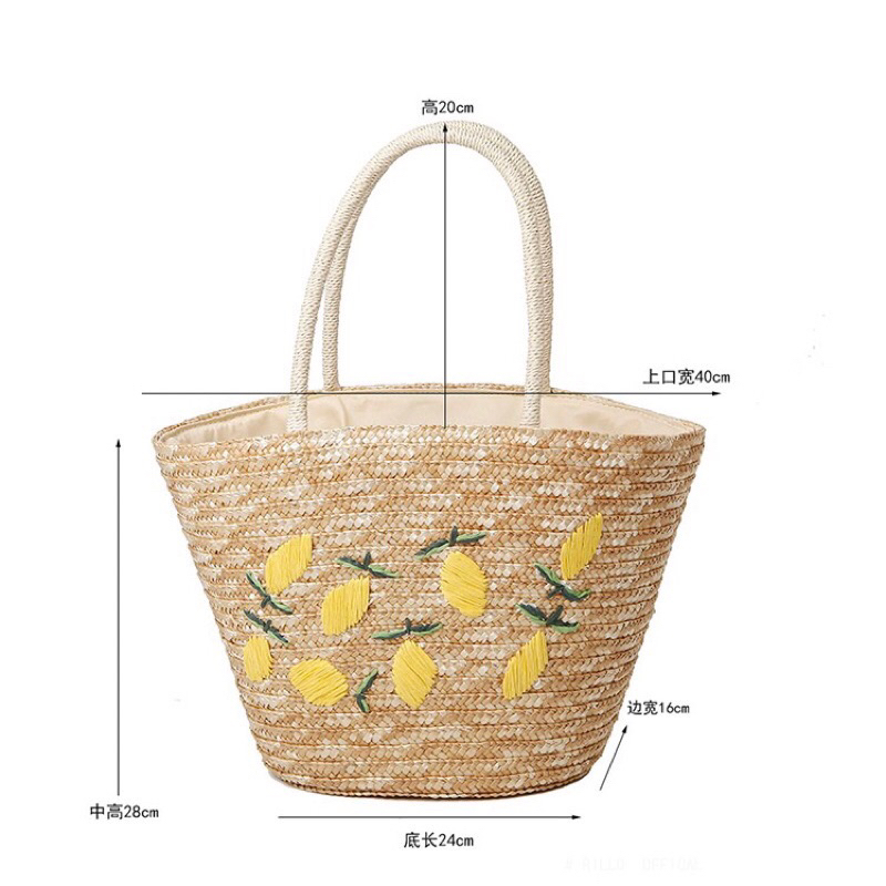 Túi cói Giỏ cói size to thêu hoa đeo vai đi biển - Cói House