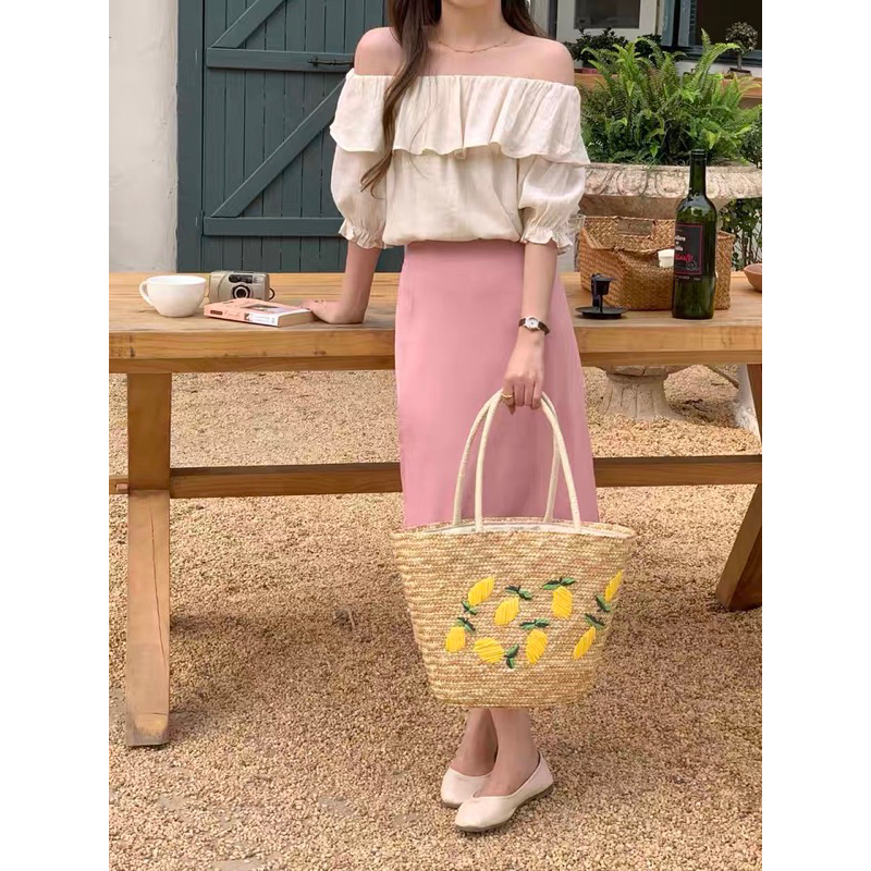 Túi cói Giỏ cói size to thêu hoa đeo vai đi biển - Cói House