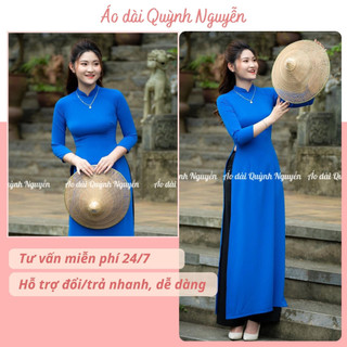 Áo dài trơn, áo dài đoàn xanh coban trơn cao cấp lụa mỹ loại 1 MÃ T17