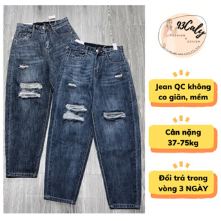 [BIGSIZE 75kg] 9088 Quần Jean Nữ Baggy Dáng Suông Rách 2 bên hàng Quảng Châu, Quần bò nữ cạp cao HOT