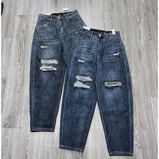 [BIGSIZE 75kg] 9088 Quần Jean Nữ Baggy Dáng Suông Rách 2 bên hàng Quảng Châu, Quần bò nữ cạp cao HOT
