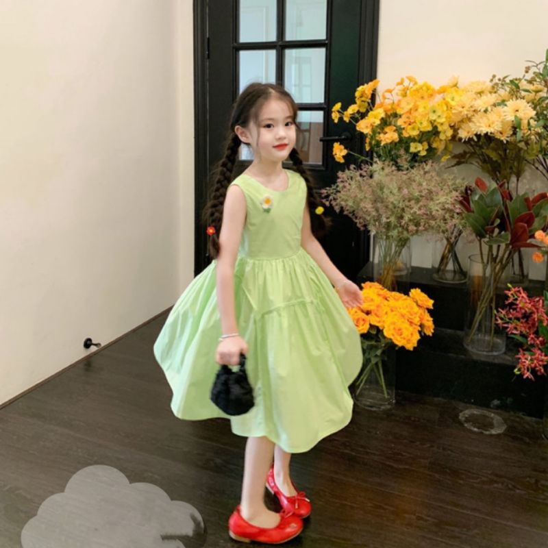 Váy  dáng dài basic chun lưng xinh xắn bé gái