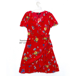 Váy đầm hoa cổ tim đắp chéo tqxk đầm xuất khẩu dư