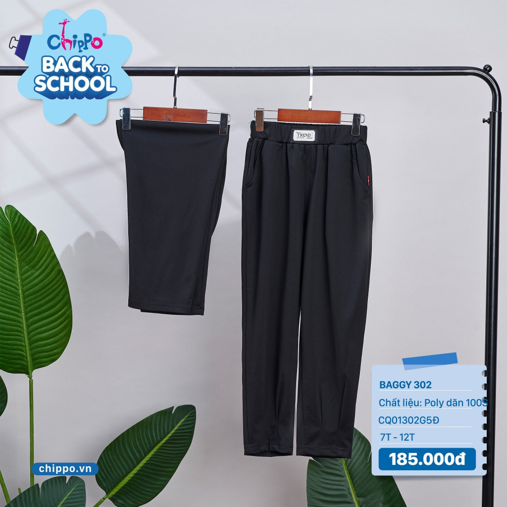 Quần Baggy Chippo cho bé gái chất liệu poly co giãn mềm mịn, quần dài cạp cao cho bé gái từ 7 đến 12 tuổi đi học