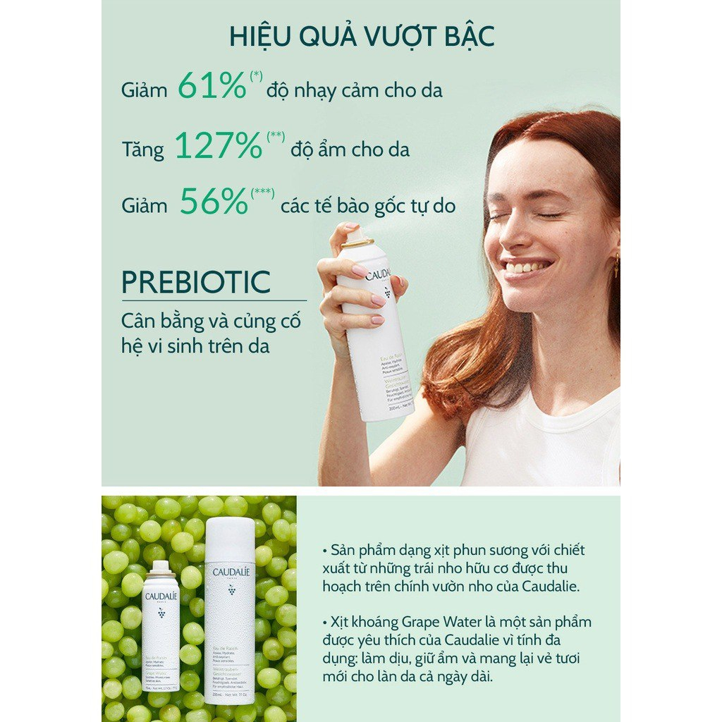 Xịt Khoáng Caudalie Grape Water Chính Hãng Tinh Chất Nho Organic Pháp Chống Lão Hóa Làm Đẹp Da 200ML - BELIPS