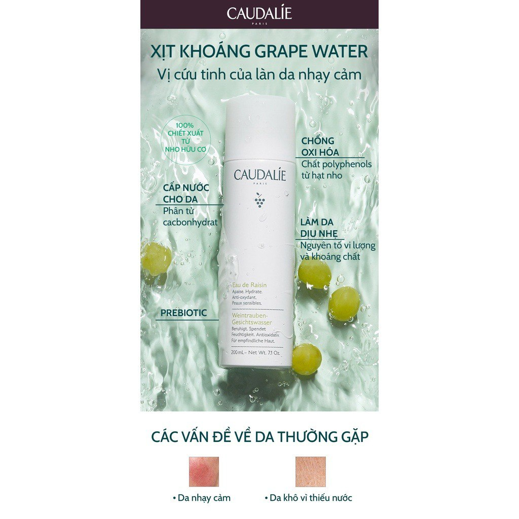 Xịt Khoáng Caudalie Grape Water Chính Hãng Tinh Chất Nho Organic Pháp Chống Lão Hóa Làm Đẹp Da 200ML - BELIPS