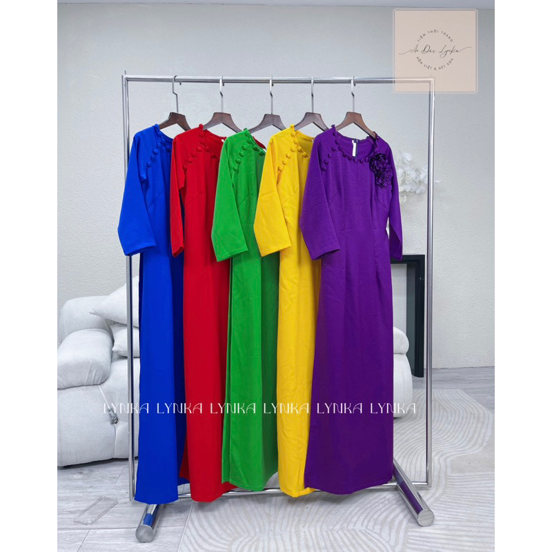 TT01-Áo dài lụa đính cúc tặng kèm hoa/ao dai Lynka88