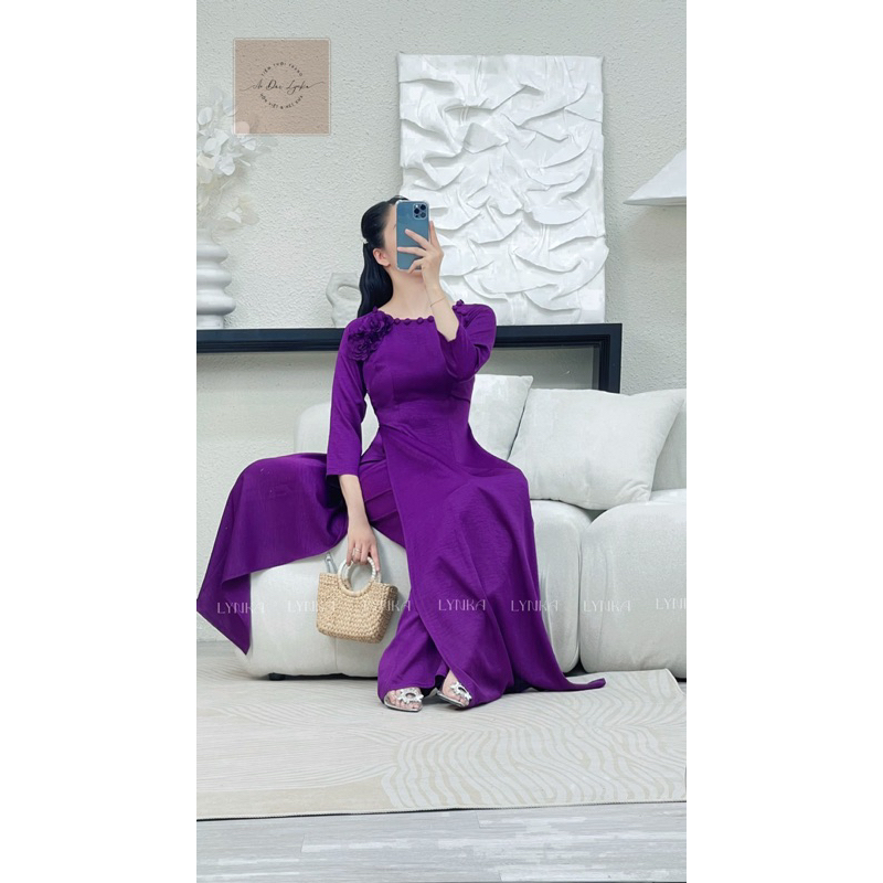TT01-Áo dài lụa đính cúc tặng kèm hoa/ao dai Lynka88