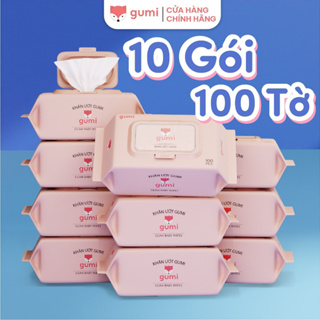 Thùng 10 gói khăn ướt Gumi không cồn không parabens cao cấp dành cho em bé