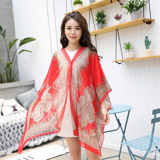 Khăn voan làm áo kimono đi biển - Khăn voan choàng đi biển chống nắng đính cúc tạo kiểu