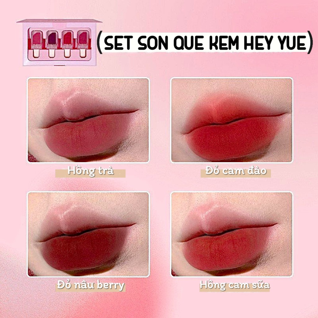 Set son que kem HEYYUE, chất son mướt, mịn, nhung môi