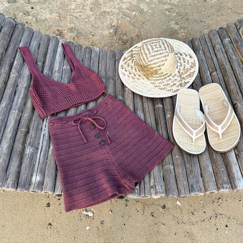 Set Bikini Hồng Đỗ Hàng Len Loại 1