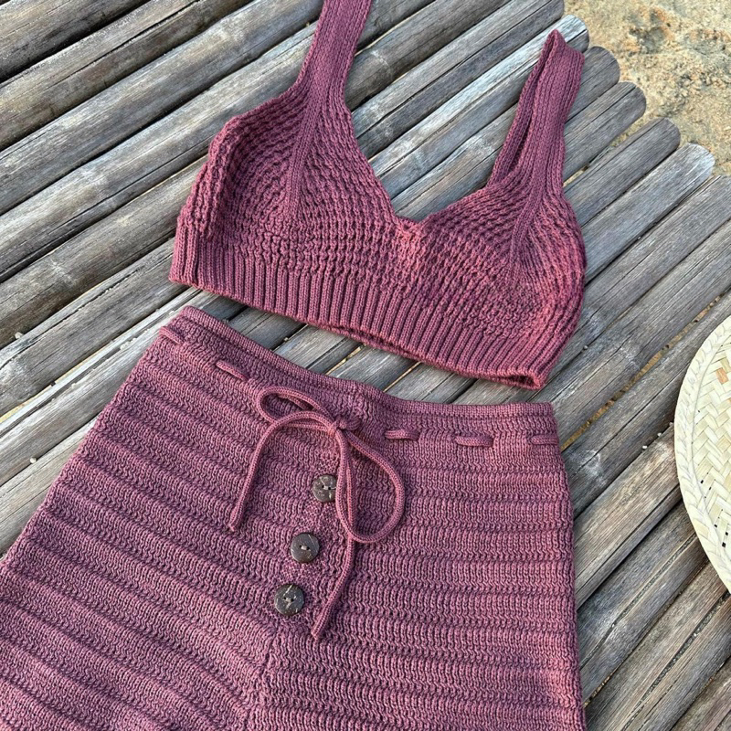 Set Bikini Hồng Đỗ Hàng Len Loại 1