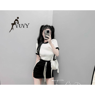 Set áo ngắn tay chất thun tăm ôm body cực sexy + chân váy ngắn cực hot trend laika_store A05
