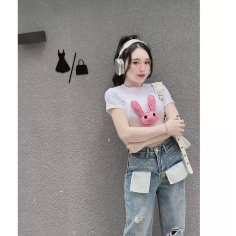 Áo croptop Thỏ Bông gắn 3 kim băng phía sau TTA688