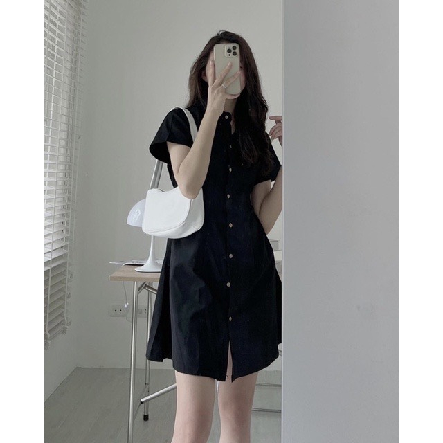 Đầm Váy Sơ Mi Basic Chun Eo Lưng BOOM.Store Nữ Cộc Tay Nhiều Màu