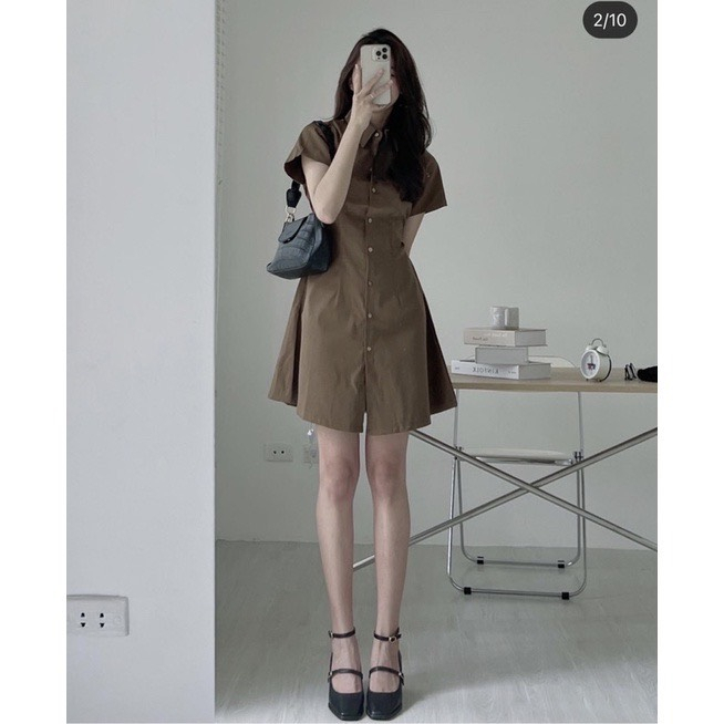 Đầm Váy Sơ Mi Basic Chun Eo Lưng BOOM.Store Nữ Cộc Tay Nhiều Màu