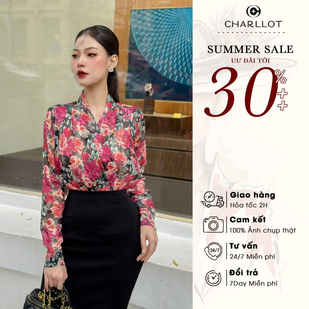 Set Đồ Nữ Áo Rose Lady Chân Váy Minlde Đen Dài Thiết Kế Cao Cấp CHARLLOT Cổ V Tôn Dáng Tinh Tế Sang Trọng CL25