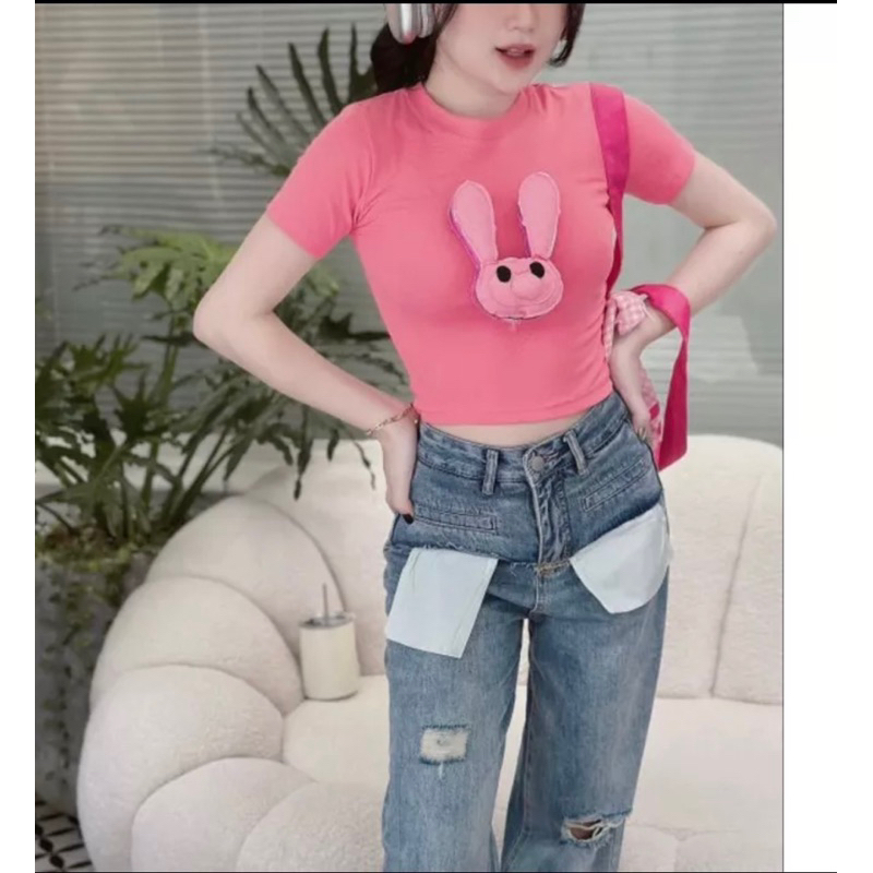 Áo croptop Thỏ Bông gắn 3 kim băng phía sau TTA688