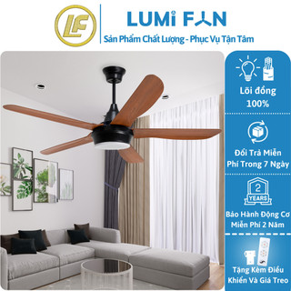 Quạt đèn trần trang trí lumifan, sải cánh 140cm, quạt trần đèn decor, quạt trang trí, bh 24 tháng mã 46zsm-001 đen/nâu