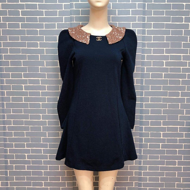 đầm suông xanh phối cổ nâu kiểu đồ si 2hand