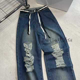 THE QUAO - Quần Jean Nữ Ống Rộng Lưng Cao Rách Gối Phối Thêu Lưng BC232