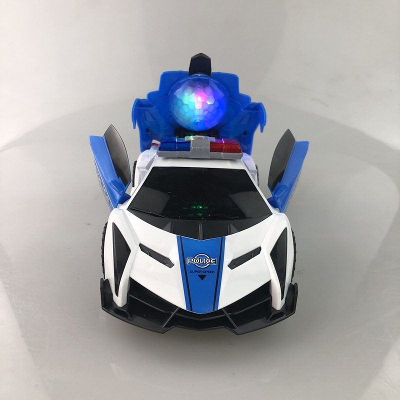 Đồ chơi xe ô tô cảnh sát biến hình xoay 360 độ, có đèn, có nhạc loại xịn, quà tặng sinh nhật cho bé trai