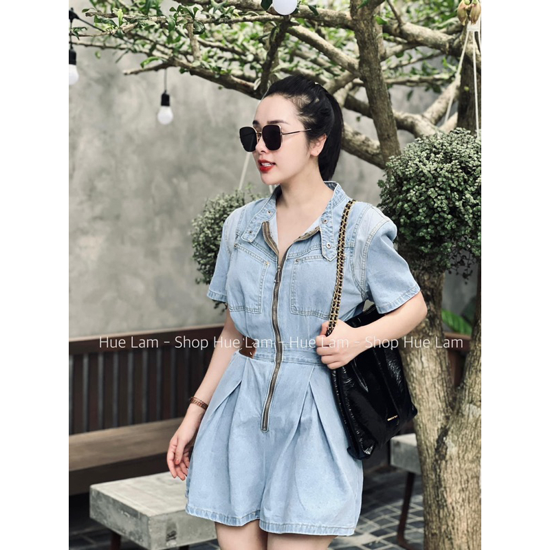Váy jum đùi bò cổ tàu sơ mi khoá dọc mác nâu siêu đẹp