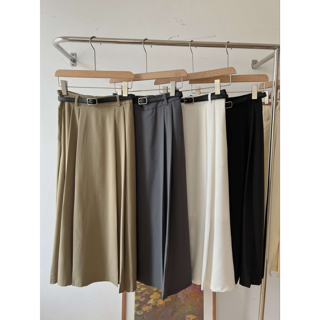 Chân váy 2 ly bên cạp chun sau kèm belt H-2007 CHALIN dáng dài dễ phối đồ