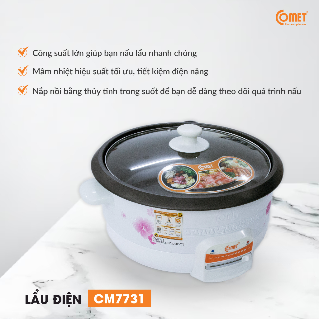 Nồi lẩu điện 3,5L COMET - CM7731 - màu xám