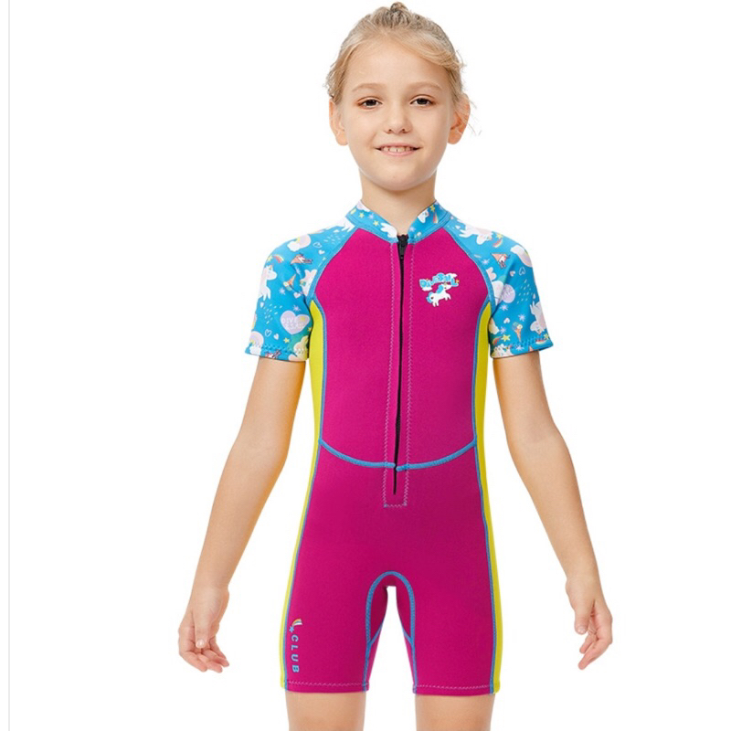 Đồ bơi giữ nhiệt ngắn tay dây kéo phía trước WS M151672K dày 2.5mm hồng Pony siêu xinh cho bé gái