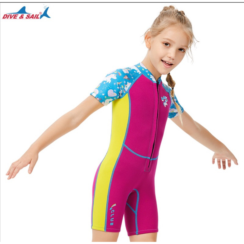 Đồ bơi giữ nhiệt ngắn tay dây kéo phía trước WS M151672K dày 2.5mm hồng Pony siêu xinh cho bé gái