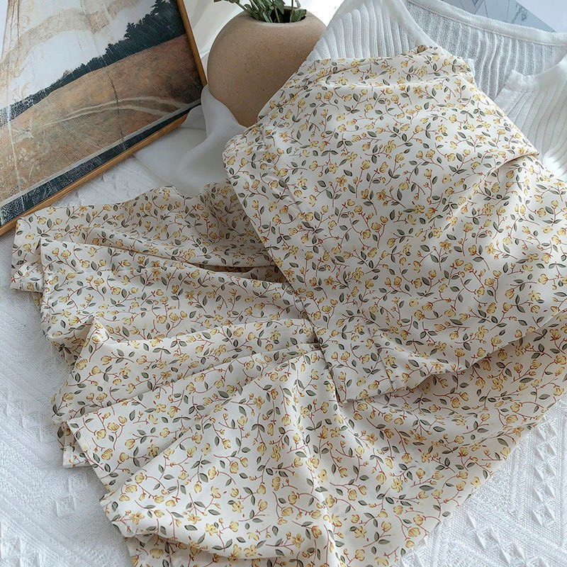 CHÂN VÁY MIDI HOA NHÍ ĐỎ CHIFFRON 2 LỚP