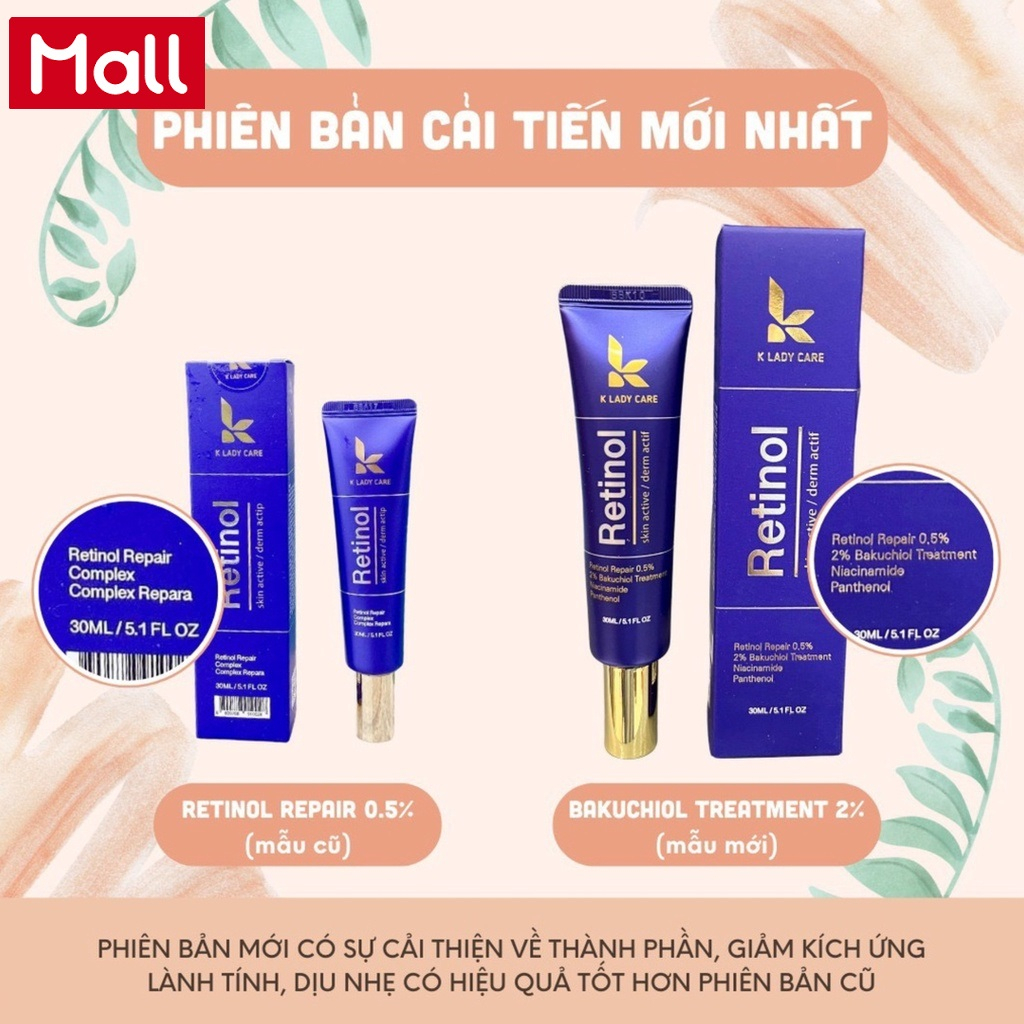 Retinol, Kem dưỡng retinol K Lady Care 30ml Hàn Quốc dưỡng trắng da mặt căng bóng, giảm nếp nhăn, thâm, nám