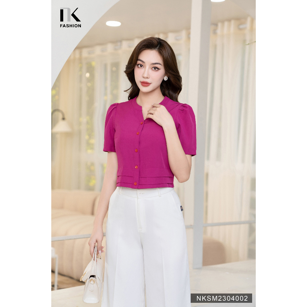 Áo Sơ Mi Nữ Cổ Tàu V Xếp Eo NKSM2304002 NK Fashion Công Sở Nữ, Cổ Điệu, Trẻ Trung Phù Hợp Đi Làm Đi chơi, Vải Thoáng Mát