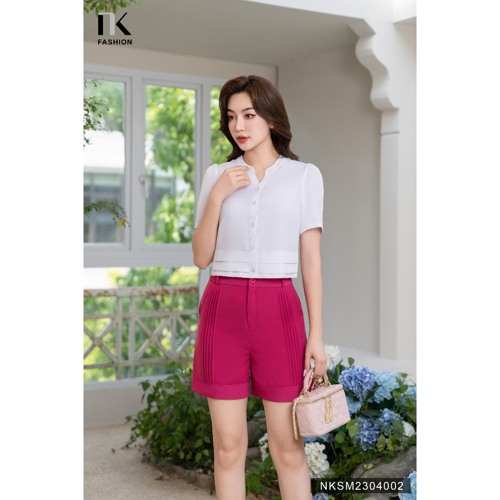 Áo Sơ Mi Nữ Cổ Tàu V Xếp Eo NKSM2304002 NK Fashion Công Sở Nữ, Cổ Điệu, Trẻ Trung Phù Hợp Đi Làm Đi chơi, Vải Thoáng Mát