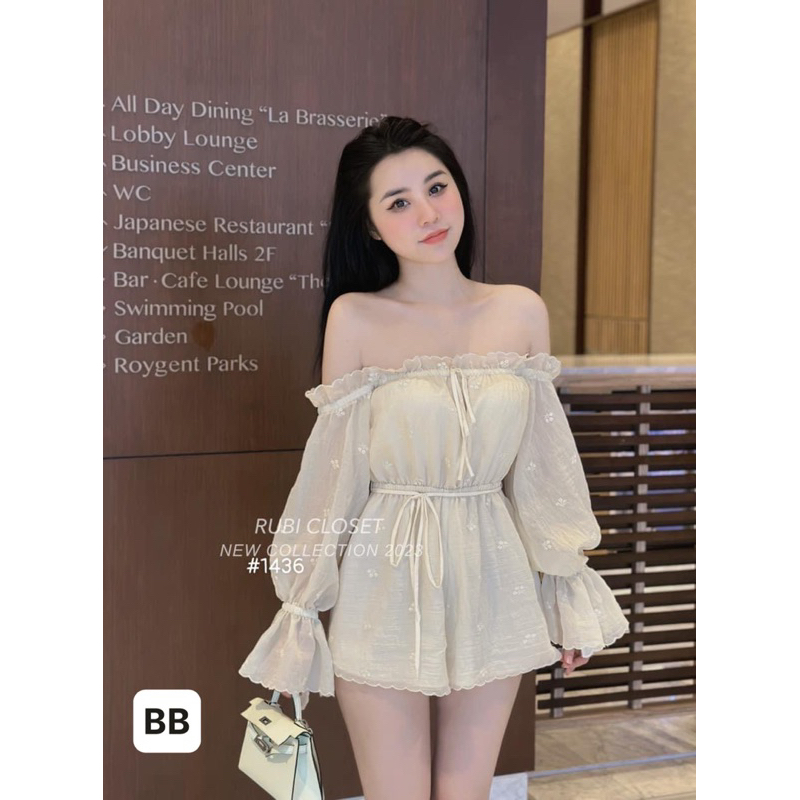 Bộ jum đũi trễ vai thêu hoa siêu xinh